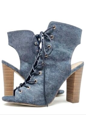 Liliana Denim Lace Up Open Toe ankle Boots